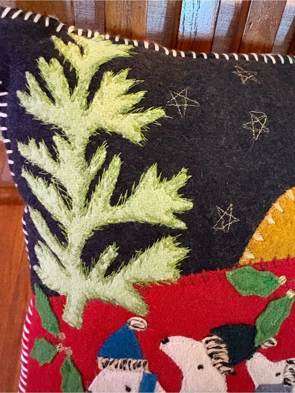 Pier 1 Imports Christmas Wool Felt Polar Bear Sleigh Throw Pillow 18” x 12” - Picture 5 of 15